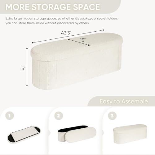 B FSOBEIIALEO 43.3" Sherpa Ottoman with Storage for Living Room,Cream White