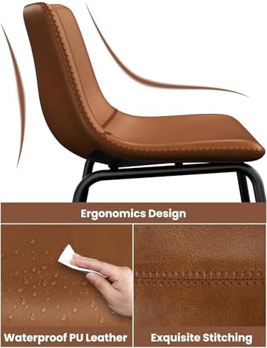 26in Bar Stools Counter Height Chairs Set of 3 Metal Legs (Dark Brown)