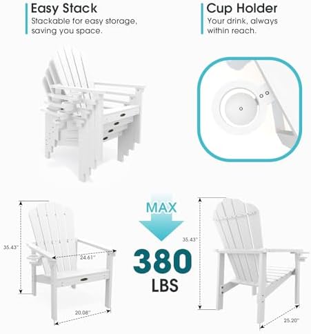 THOEOE Stackable Adirondack Chair Set of 2, HDPE All-Weather Fire Pit Chair