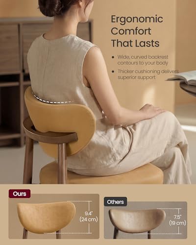 VASAGLE Wooden Bar Stools Set of 2, Synthetic Leather, Caramel Brown