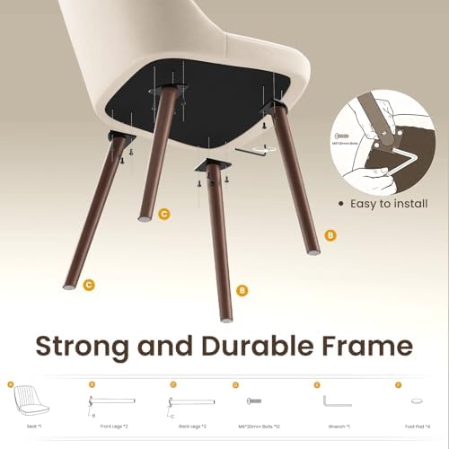 MALOL Upholstered Dining Chairs Set of 4, Modern Fabric Kitchen Chairs with Back, Wood Legs for Kitchen Dining Room Restaurant, Beige