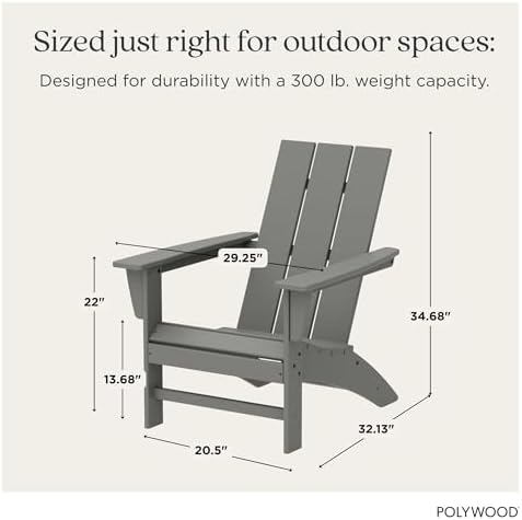 POLYWOOD Modern Adirondack Chair – All-Weather Outdoor Lawn Adirondack Chairs – HDPE, Fade-Resistant & Durable Outdoor Furniture – For Patio, Deck & Fire Pit Chairs – Grey