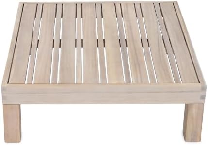 Christopher Knight Home Rynn Outdoor Coffee Table for Patio Furniture Set, Weather Resistant Acacia Wood Accent Table with Slatted Design, Rustic Square Side Table for Garden Porch, Light White