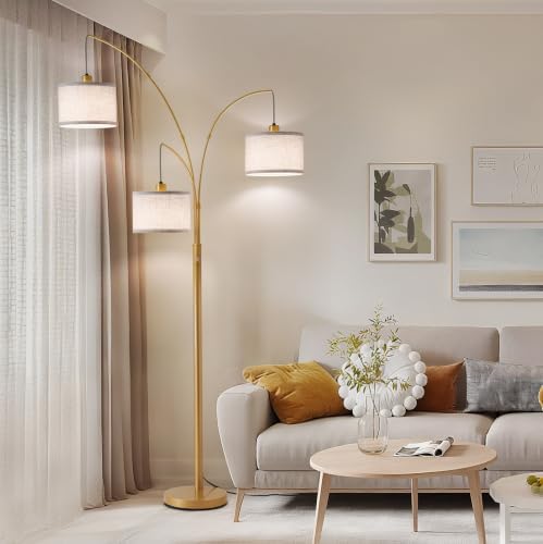 Dimmable Floor Lamp with Remote, Beige Shade Gold Pole