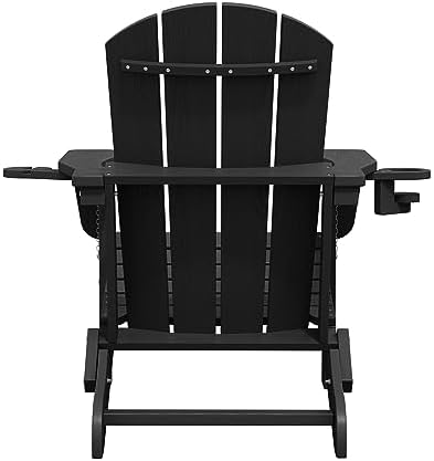 SERWALL Outdoor Adirondack Chair Set of 2 with Cup Holders,Foldable,Black