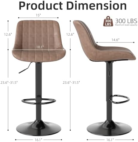 Youhauchair Adjustable Faux Leather Bar Stools Set of 3, Light Brown