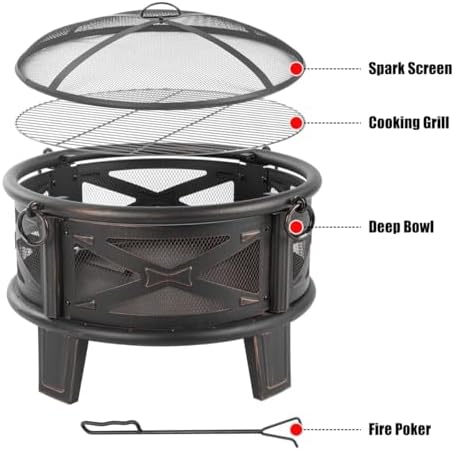 Breezz Round Wood-Burning Fire Pit with Grill, 26 in