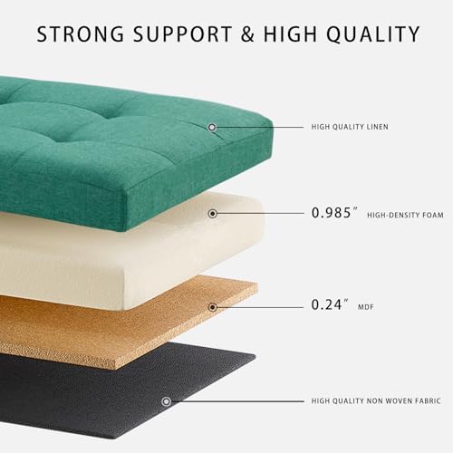 HAUSFRAU Ottoman with Storage Bench Folding Foot Rest Stool Linen Red