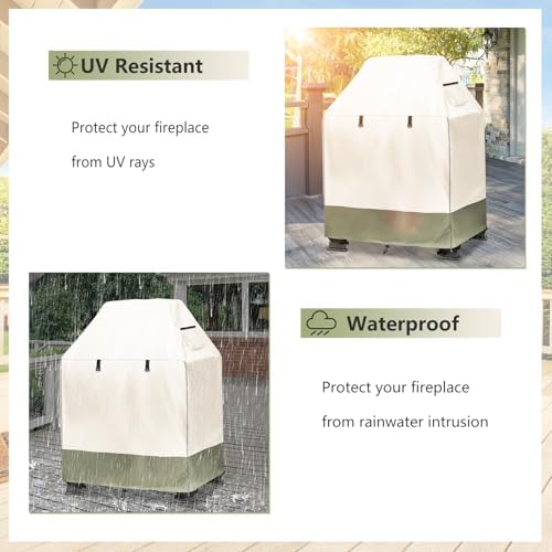 Outdoor Fireplace Cover, 32"L × 24"W × 45"H, Beige & Grayish Green