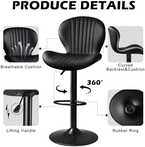 Waleaf Swivel Bar Stools Set of 4, Adjustable Counter Height with Backrest