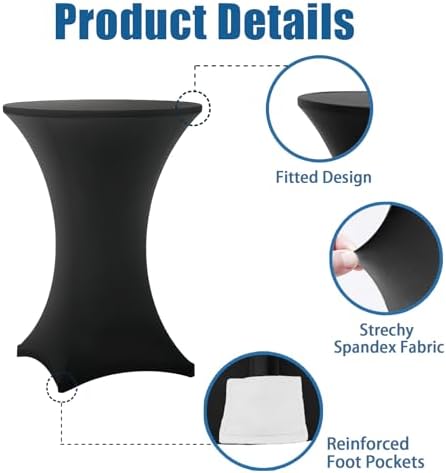 Cocktail Table Covers - 6 Pack 32x43 Inch Table Cloth - Black