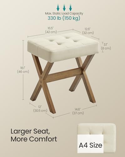 SONGMICS Makeup Stool, Padded Vanity Foot Rest, Solid Wood X Legs