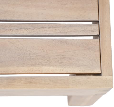Christopher Knight Home Rynn Outdoor Coffee Table for Patio Furniture Set, Weather Resistant Acacia Wood Accent Table with Slatted Design, Rustic Square Side Table for Garden Porch, Light White