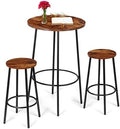 SUPER DEAL Round Pub Dining Set, 3 Piece Small Kitchen Table Set with 2 Counter Height Wood Bar Stools for Kitchen Breakfast, Living Room, Small Space, Rustic Brown