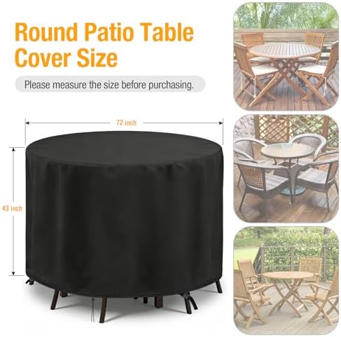 POMER Round Patio Furniture Set Cover,Outdoor Round Table Cover 72"D x 43"H