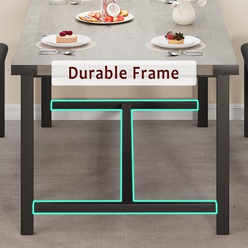Garvee 63 in Extendable Dining Table Set for 4-6 People, 3-Piece Kitchen Table Set with 2 Upholstered Benches, Farmhouse Dining Room Table Set for Kitchen, Living Room, Apartment, Gray