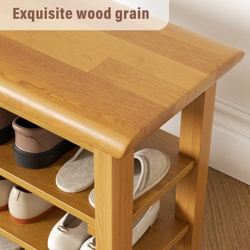 Shoe Rack Bench Mid Century Modern 2-Tier Shoe Rack Organizer for Entryway Hallway or Living Room Farmhouse Rustic Wooden Seat Bench Natural 11.8" Dx31.5 Wx16.5 H