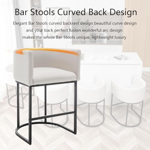 Bar Stools Set of 2, Modern Barstools with Back, Barrel Bar Chairs with Metal Frames, for Kitchen Island, Pub, Club (Beige)