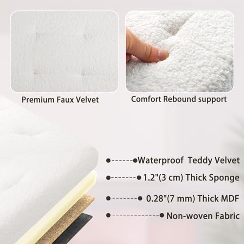 Storage Ottoman Bench, 34" Teddy Velvet Folding Foot Rest, White