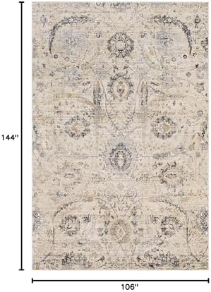 Hauteloom Obsidian Rustic Farmhouse Living Room Bedroom Dining Room Large Area Rug - Style - Traditional Floral Look - Bluish Medium Grey, Beige, Light Brown, Cream, Black - 8'10" x 12'