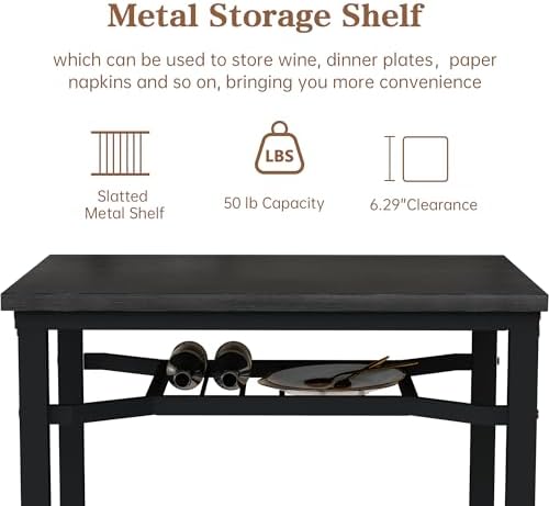 Hooseng 3 Piece Bar Table and Chairs Set, Counter Height Small Dining Table with 2 Bar Stools, Farmhouse Square Kitchen Table with Storage for Bistro, Pub, Small Space