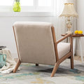 ANJ Mid Century Modern Accent Chair, Comfy Fabric Living Room Chairs with Solid Wood Frame, Lounge Reading Armchair, Easy Assembly, Beige