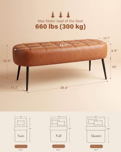 Entryway Bench, Modern PU Leather Upholstered End of Bed Bench Brown