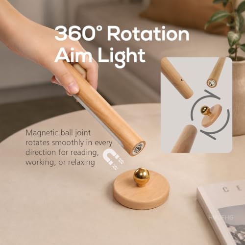 wooden wall lamp 360° rotatable magnetic sconce bedside-2, side view