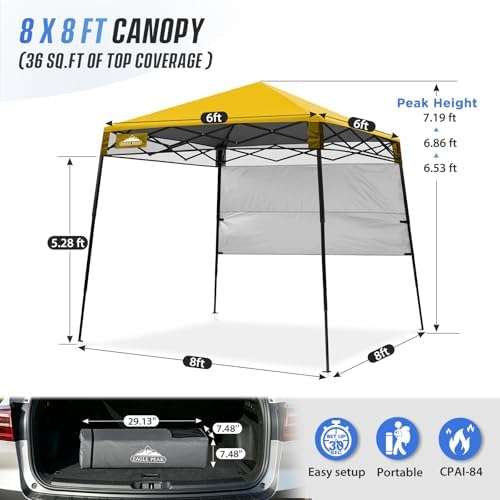 EAGLE PEAK 8x8 Pop Up Canopy Tent, Compact Backpack Canopy, Yellow