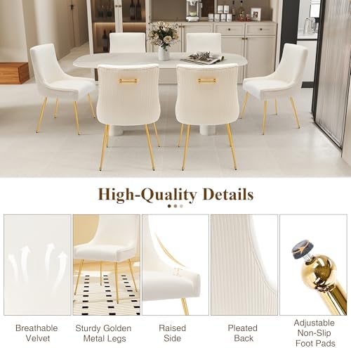 adochr Velvet Dining Chairs Set of 4 with Gold Metal Legs, Beige