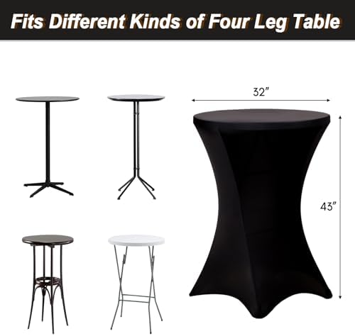 Fixwal 4 Pack Cocktail Tablecloth Bar Top Table Covers Round Black Spandex