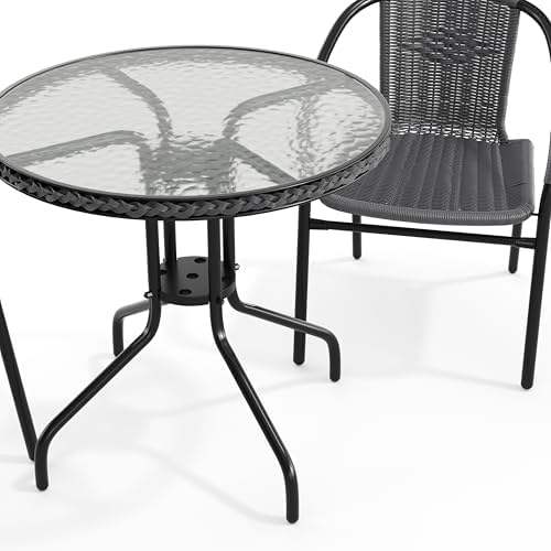 Flash Furniture 28 in Tempered Glass Round Table with 2 Chairs, Gray