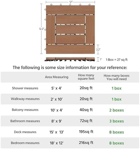 Topeakmart 27PCS Interlocking Deck Tiles 12x12 Patio Flooring, Brown