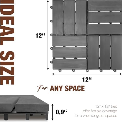 Acacia Wood Interlocking Deck Tiles, Patio & Backyard Tile, 12 in, 9 PCS