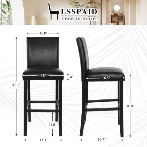 LSSPAID Bar Stools Set of 2, Black PU Leather 30 Inch Barstools