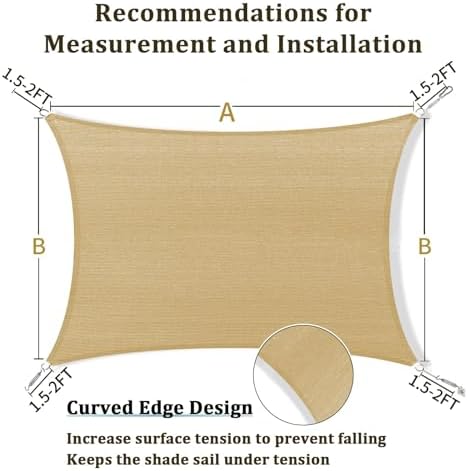 Shade&Beyond 10'X10' Sun Shade Sail Sand Rectangle