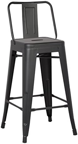 AC Pacific 30” Metal Barstool Set of 2 – Country Rustic Style with Low Back, Lightweight & Sturdy Build, Easy Assembly – Matte Black