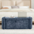 Oval Ottoman Bench with 20 Gal of Storage Space Upholstered Chenille Seat End of Bed Storage Bench Storage Ottoman with Storage for Bedroom, Living Room, Entryway, Window(Blue)