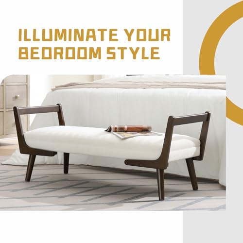 52" Upholstered Bench, Beige Chenille, Walnut Legs