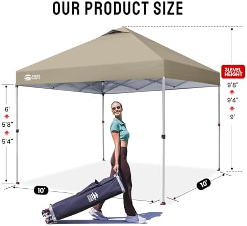 CROWN SHADES 10x10 Pop Up Canopy Tent with One Push Setup, Beige