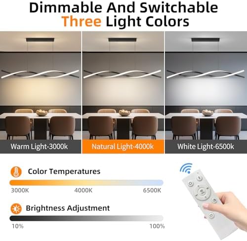 Modern LED Ceiling Pendant Light, 39IN Modern Chandelier with Remote Control 3000k-6500K Adjustable Color Temperature, Aluminum Island Lighting Lamp for Dining Room, Living Room, Island
