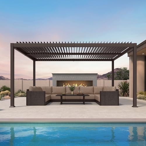 PURPLE LEAF Patio Louvered Pergola 11' x 15' Outdoor Hardtop Gazebo Bronze