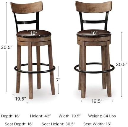 Signature Design by Ashley Pinnadel 30" Swivel Bar Height Barstool, Brown