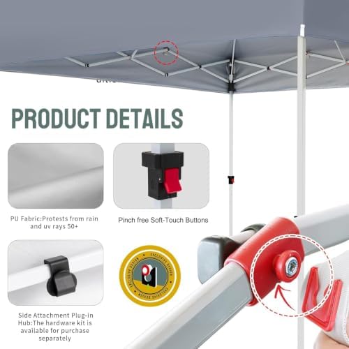 CROWN SHADES Commercial 8x8 Pop Up Canopy,Canopy Tent,Gray