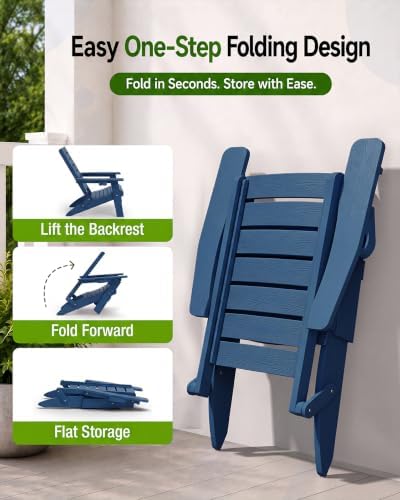 YEFU Adirondack Chair Set of 2 Outdoor, Cup Holder, Navy Blue