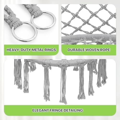 Magshion Macrame Hanging Hammock Chair with Cozy Full Cushion, Gray