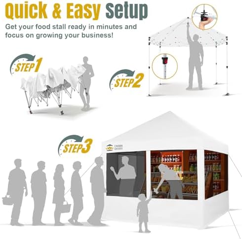 CROWN SHADES 10x10 Pop Up Canopy, Food Tents for Outdoor Serving, White
