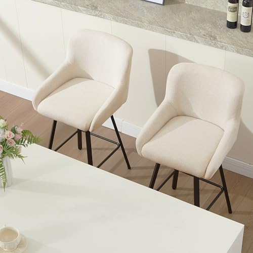 Swivel Bar Stools Set of 2, 26" Counter Height Barstools Beige