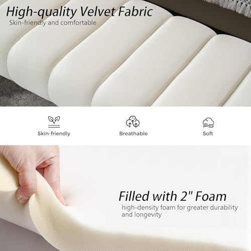 59" Velvet Bench for Bedroom King Size Bed Window End of Bed, Ivory White