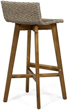 Christopher Knight Home La Brea Outdoor Acacia Wood and Wicker Barstools (Set of 4), Light Brown and Teak